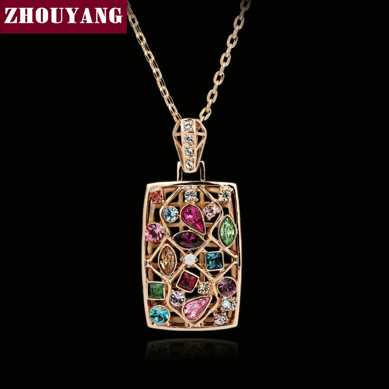 

ZHOUYANG Top Quality ZYN034 Multicolour Necklace Rose Gold Color Fashion Jewelry Nickel Free Pendant Austria Crystal