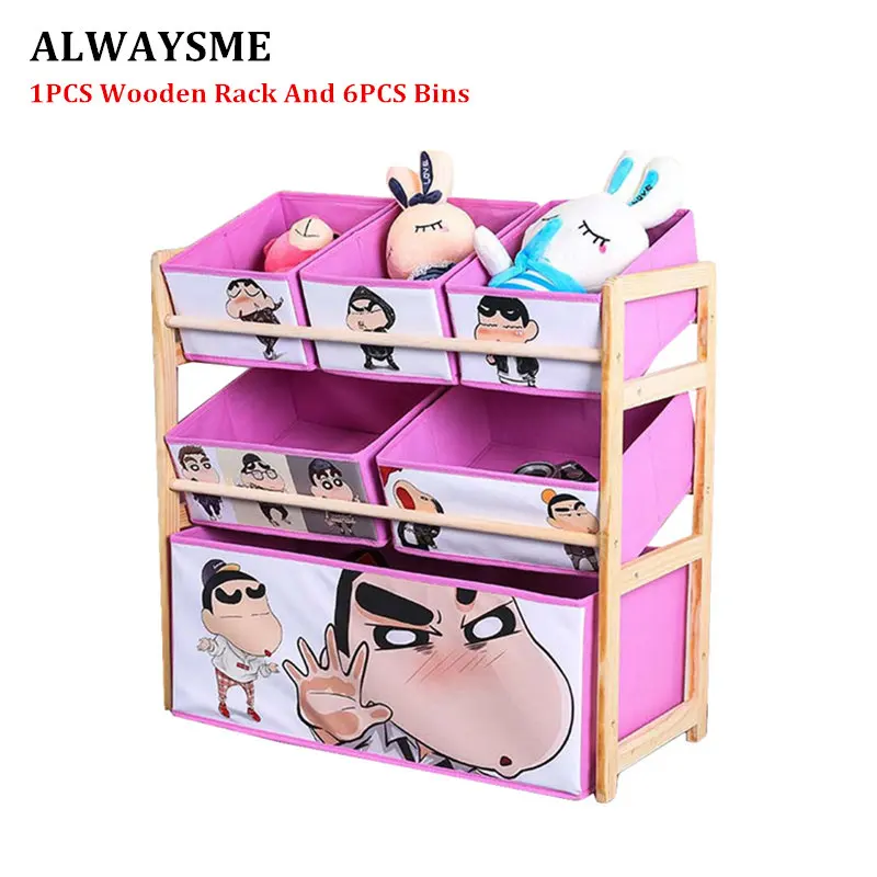 

ALWAYSME 1 Wooden Rack Bracket Or 6 PCS Non Woven Fabric Organizer Bins Boxes Good Children Kids Toy Organizer Storage Bins