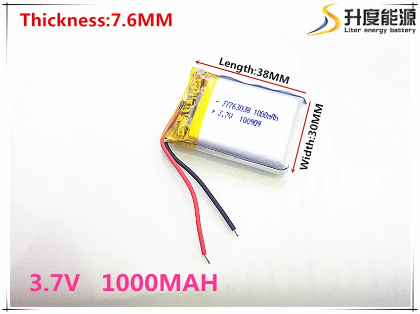 

Free shipping 3.7 V 763038 lithium-ion polymer battery 1000 mah vehicle traveling data recorder LED speakers toys