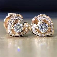 LASAMERO 0.2CTW 18K желтое золото круглая огранка натуральный бриллиант сердце дизайн Кластерные серьги гвоздики ювелирные изделия, серьги-гвоздики