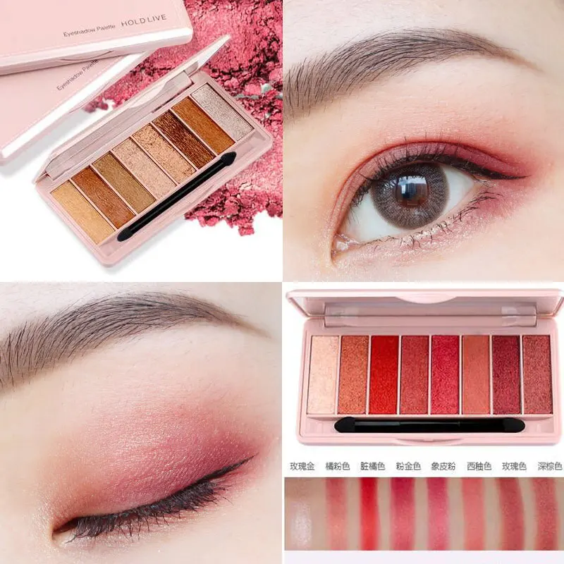 

HOLD LIVE 8 Colors Glitter Eyeshadow Palette With Brush Peach Red Color Nude Pigment Matte Eye Shadow For Girl Korean Makeup Kit