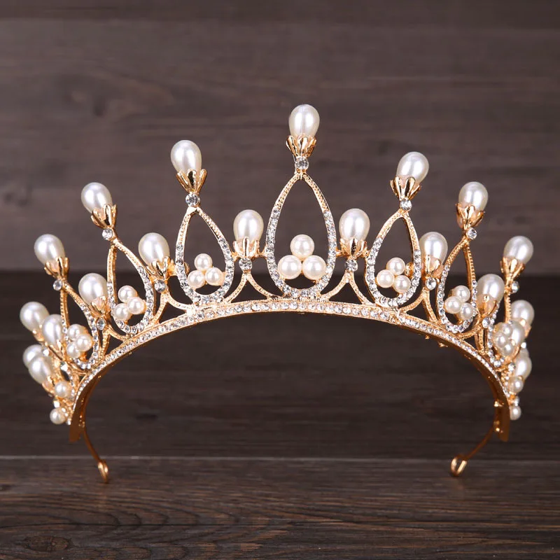 

Vintage Baroque Rhinestone Crystal Tiaras de Noiva Pearl Hairband Headpiece Bridal Hair Jewelry Wedding Crown Accessories VL