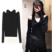 XL--4XL Off shoulder knit cardigans solid sexy sweater hollow out tops make you look silm