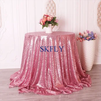 

SQN001X wedding glitter fast shipping new fancy rose pink sequin table cloth for round table