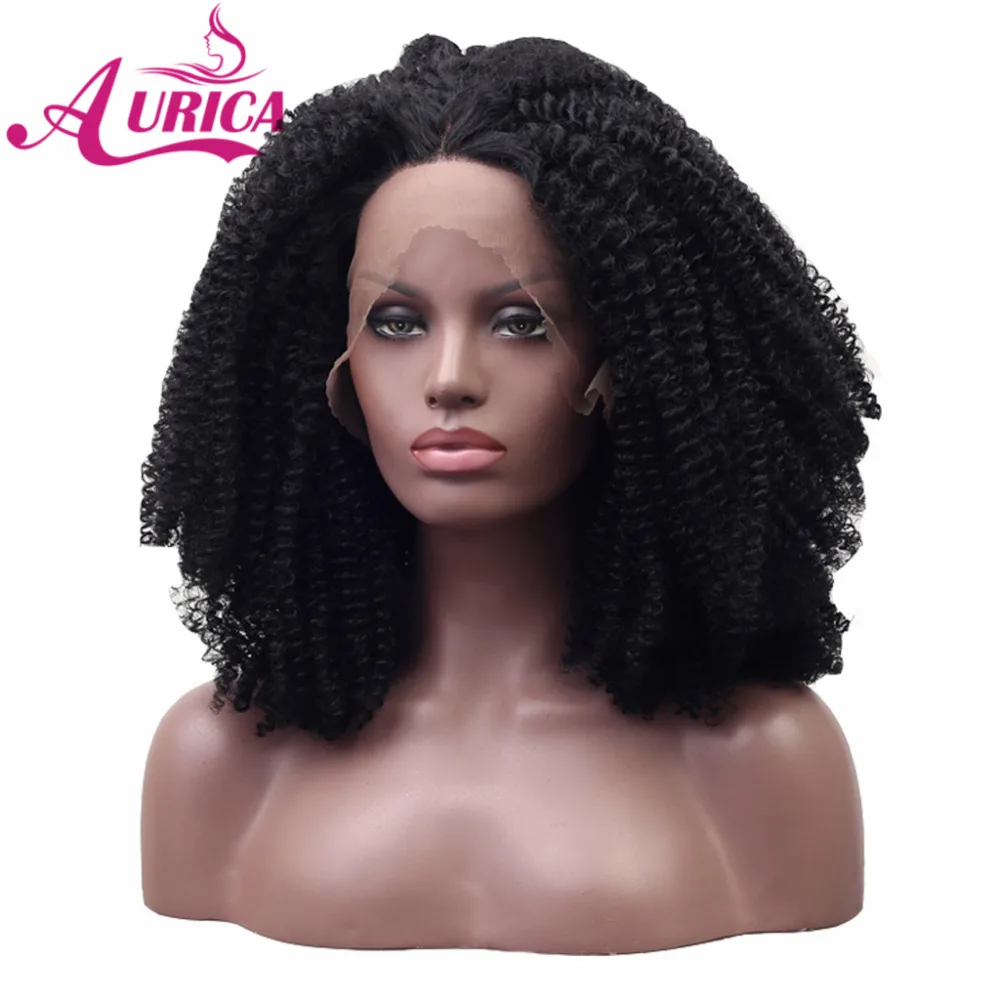 Аурика натуральный черный Тепло Сейф Синтетические волосы на кружеве парик для американских Для женщин