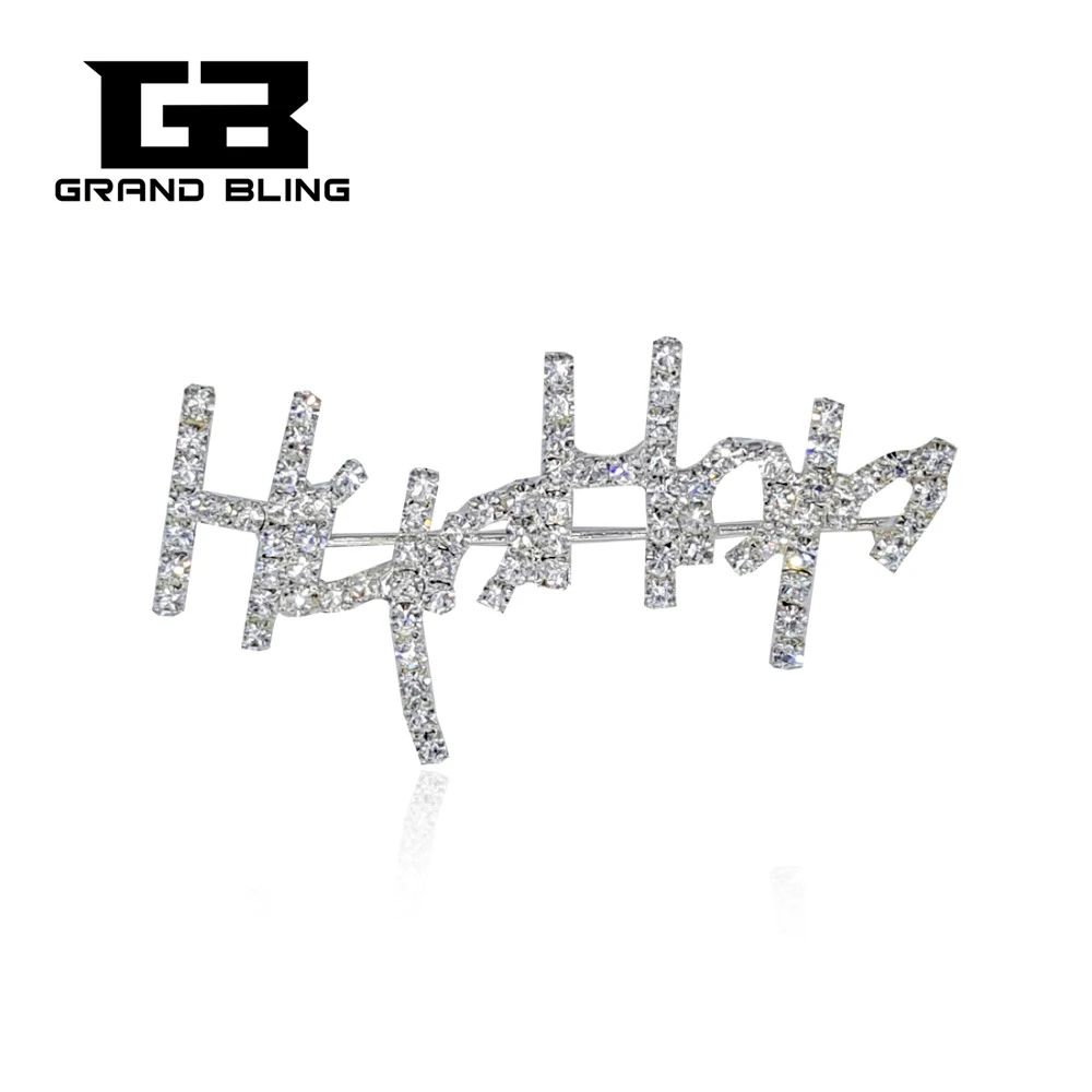 

Clear Rhinestone Handmade Jewelry "Hip Hop " Brooch Pin for Hip Hop Fans FREE SHIPPING