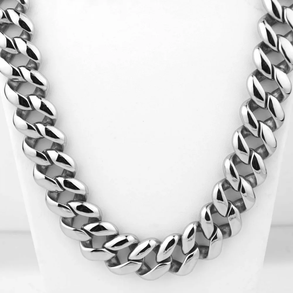 

21mm Cool Huge Stainless Steel Silver Color Polished Cut Cuban Curb Link Chain Men's Necklace Hot Jewelry 23.6" Christmas Gift