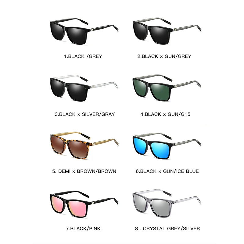 HEITHION Brand Unisex Aluminum Legs Square Men's Polarized Sun Glasses Fashion  Eyewears Accessories Sunglasses For Men