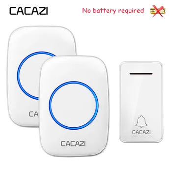 

CACAZI Wireless Doorbell Self-powered No battery Waterproof LED light US EU UK Plug Home Cordless DoorBell 1 Button 1 2 Receiver