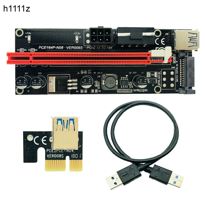 50 шт. Ver009s Riser PCI E Express 1x to 16x Card два светодиодных кабеля USB 3 0 SATA 6pin 4pin molex power для BTC Miner