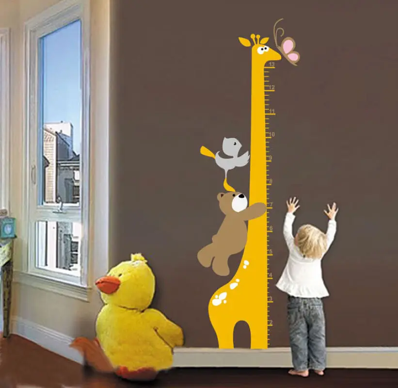 Съемный Мультфильм жираф дети ребенок рост диаграммы ПВХ стикер стены