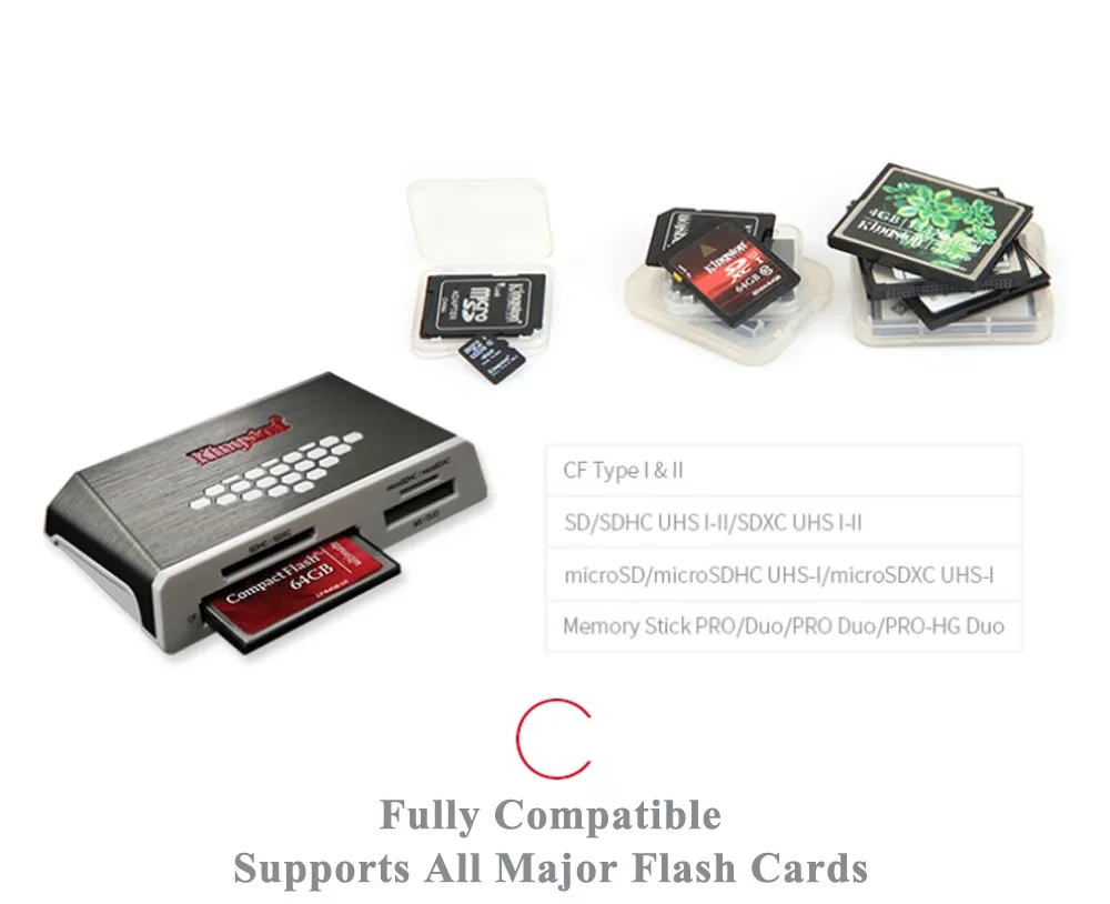 KINGSTON SD кард-ридер Супер скорость USB 3,0 Все-в-одном внешняя CF Micro SD TF карта памяти для компьютера USB 3,0 кард-ридеры