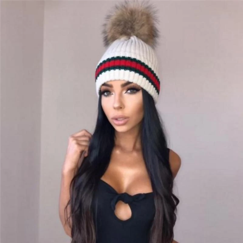 Ladies Chunky Knit Women Cap Winter Warm Unisex Fur Pompom Bobble Casual Hat