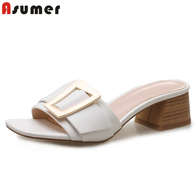 ASUMER 2018 New arrive high quality pu leather women sandals 4cm square heel buckle summer mules for women ladies dress shoes