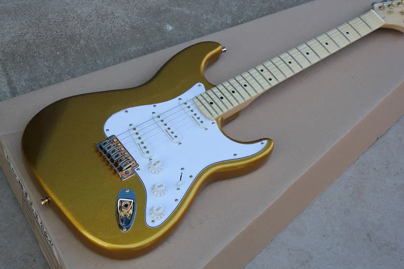 

China guitar factory custom High Quality New maple Scalloped fingerboard gold color big headstock Head ST Electric Guitar 1027