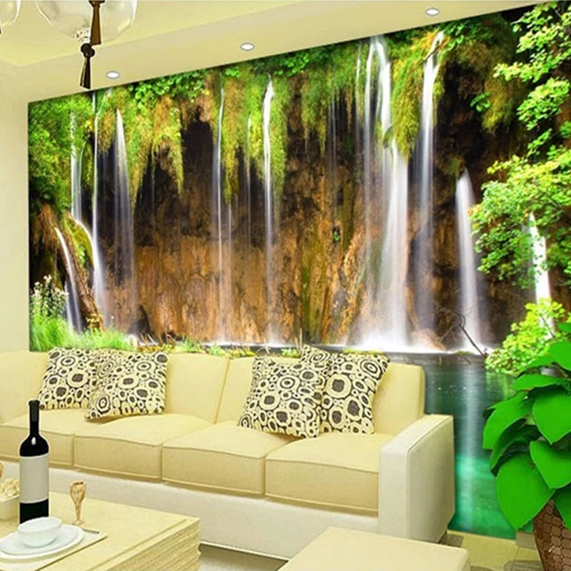 На заказ Настенные обои нетканые настенные украшения гостиной диван спальня фон обои 3D пейзаж водопад