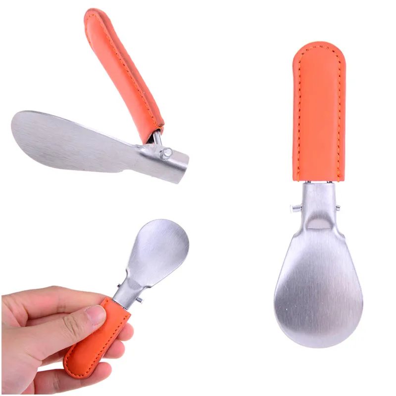 1PC Portable Folding Shoehorn Portable Metal Durable Shoe Horns With Stainless Steel Faux Leather