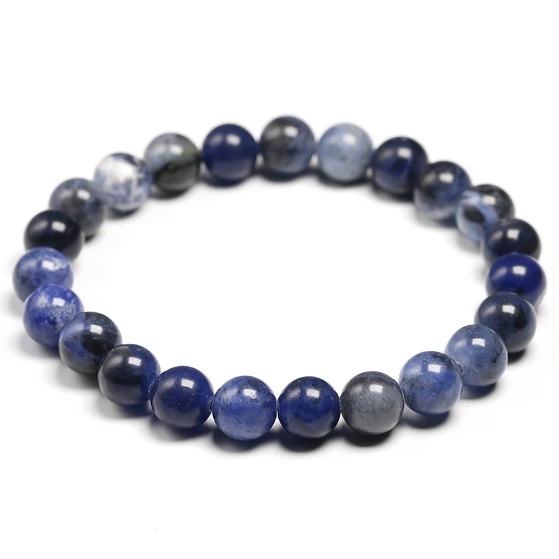 

Natural Blue Sodalite Stone Men Bracelet Bangle Women 6 8 10 12MM Beads Elastic Rope Fashion Lovers Jewelry Wrist Gifts