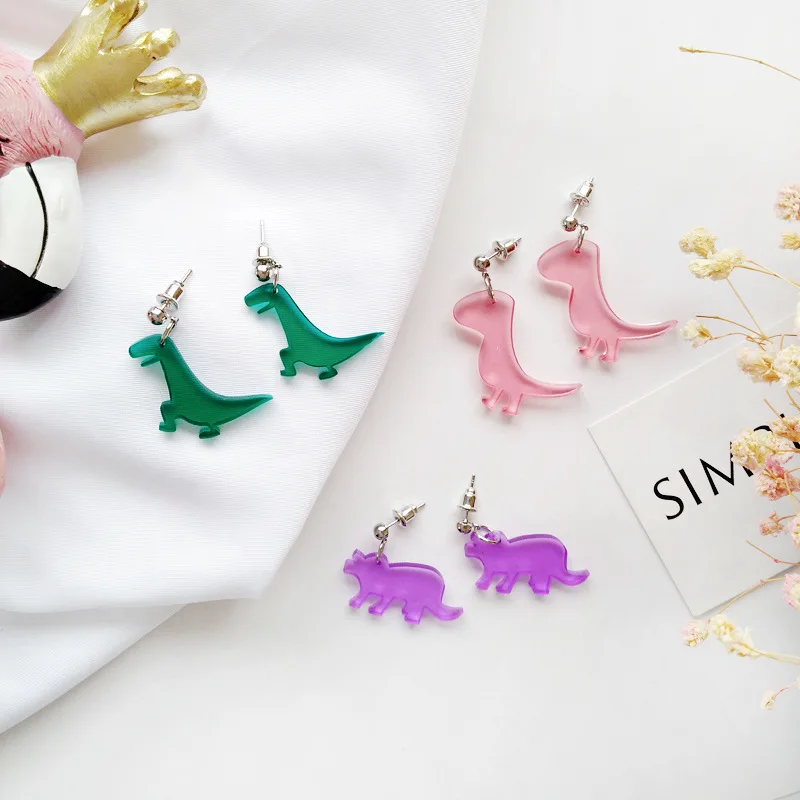 

Women Girl Cartoon Animal Cute Little Dinosaur Earrings Acrylic Simple Sweet Ear Jewelry