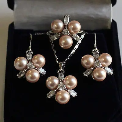 

QW67 Fashion 8mm Coffee Shell Pearl Earring Pendant Ring AAA style Fine Noble real Natural free shipping