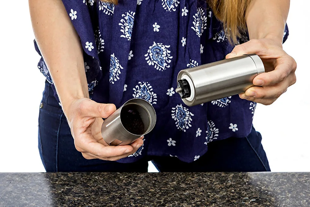 Most Consistent Hand Coffee Grinder& Coffee Press- Ceramic Burr Manual Coffee Grinder fits in for Aeropress