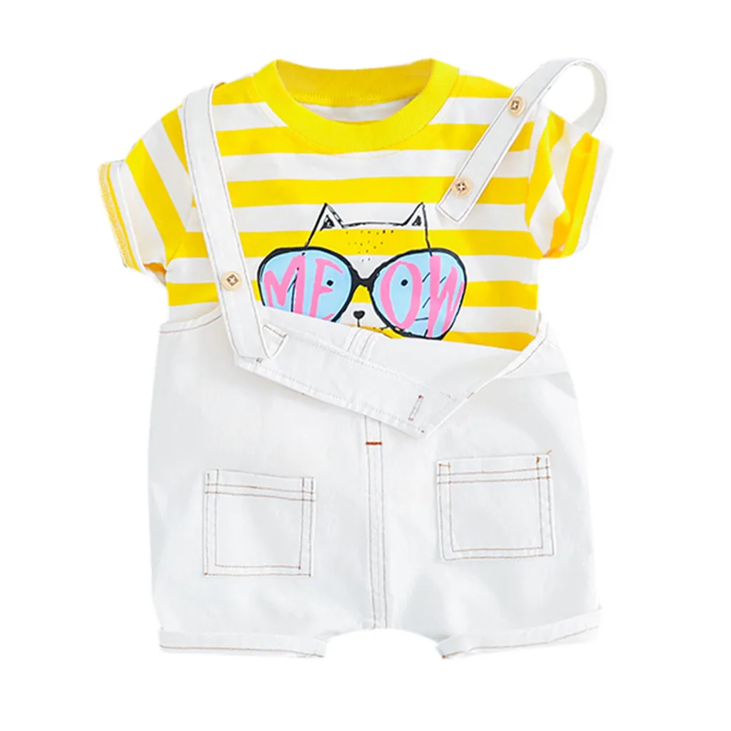 

Stripe Set Toddler Baby Kids Boys Girls Clothes Set Stripe Cat Tops Overall Pants Casual Outfits Set baby Boys Girls Clothes