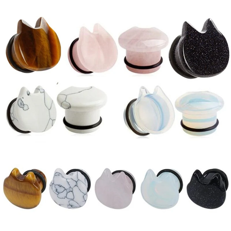 

Natural Stone Ear Plug Tunnel Ear Piercing Earring Gauges Piercing Ear Stretcher Cat Ear Plug Piercing Body Jewelry Free shiping