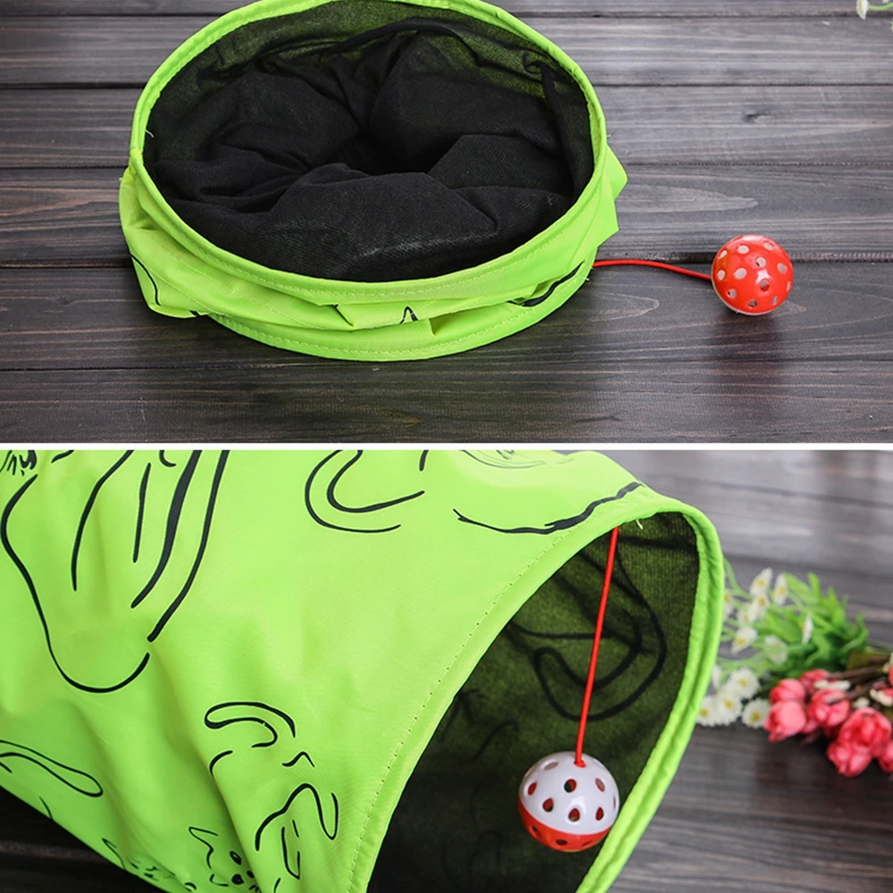 Pet Tunnel Cat Printed Green Lovely Crinkly Kitten Tunnel Toy With Ball