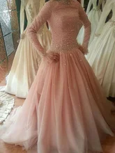 2016 Arabic islamic wedding Dresses Hijab Long Sleeve Muslim Unique Blush Pink Colorful Wedding Gowns Kaftan