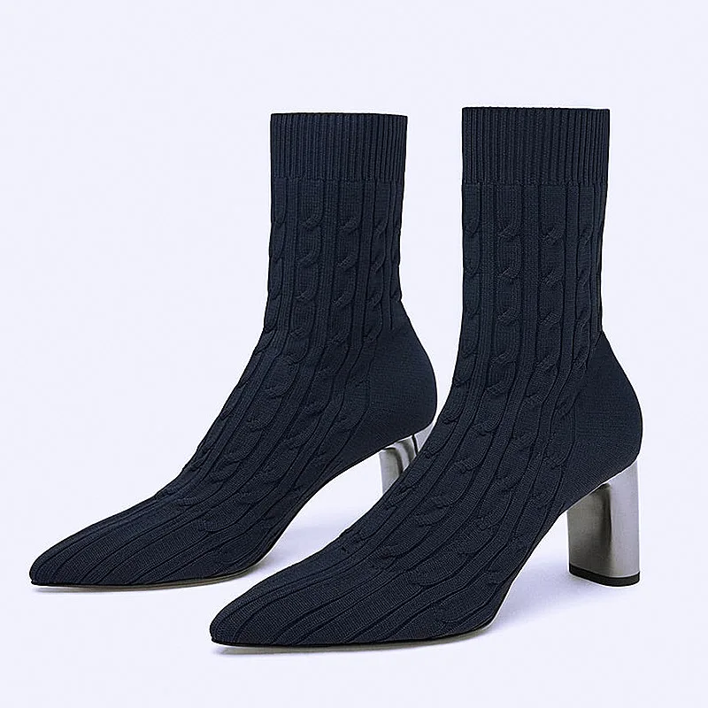 Boots children 2018 new autumn European and American women's boots thick with elastic socks boots fashion high-heeled boots in t