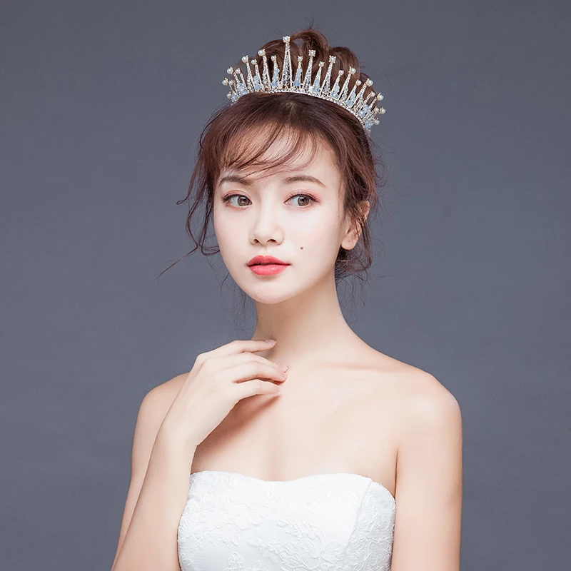 

Baroque Vintage Gold Wedding Hair Jewelry For Women Bride Crown Pearl Crystal Big Round Tiaras Crowns Wedding Hair Accessories