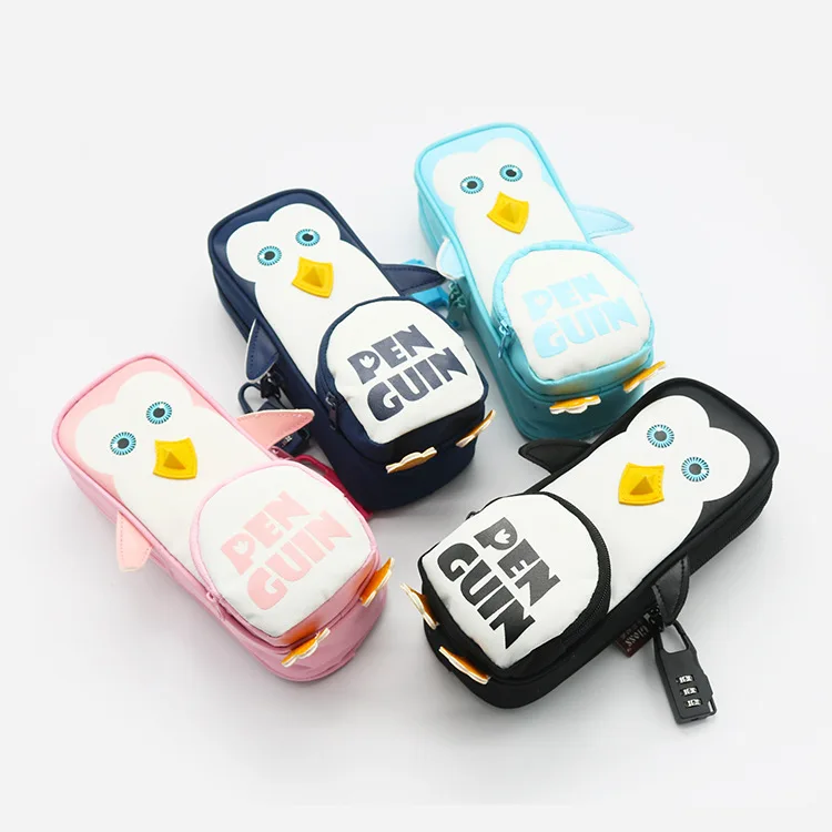 

Pencil Case penguin Kawaii School Supplies Stationery Gift Cute Pencil Box holder storage Pencil Bag color random with lock