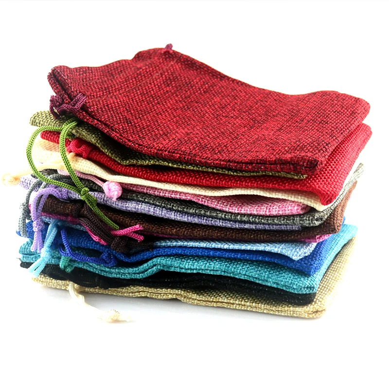 

5pcs/lot 7x9 9x12 13x18cm Small Jute Bags Sachet Jewelry Nuts Packaging Bags Favor Linen Drawstring Gift Bag Pouches Can Custom