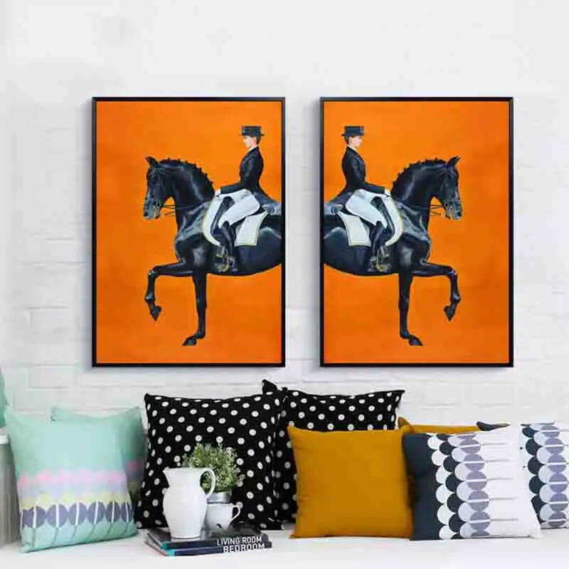 

Abstract Feeling Handsome Knights and Horses Orange Warm Background Art Picture Canvas Posters for Home and Hotel Decoration