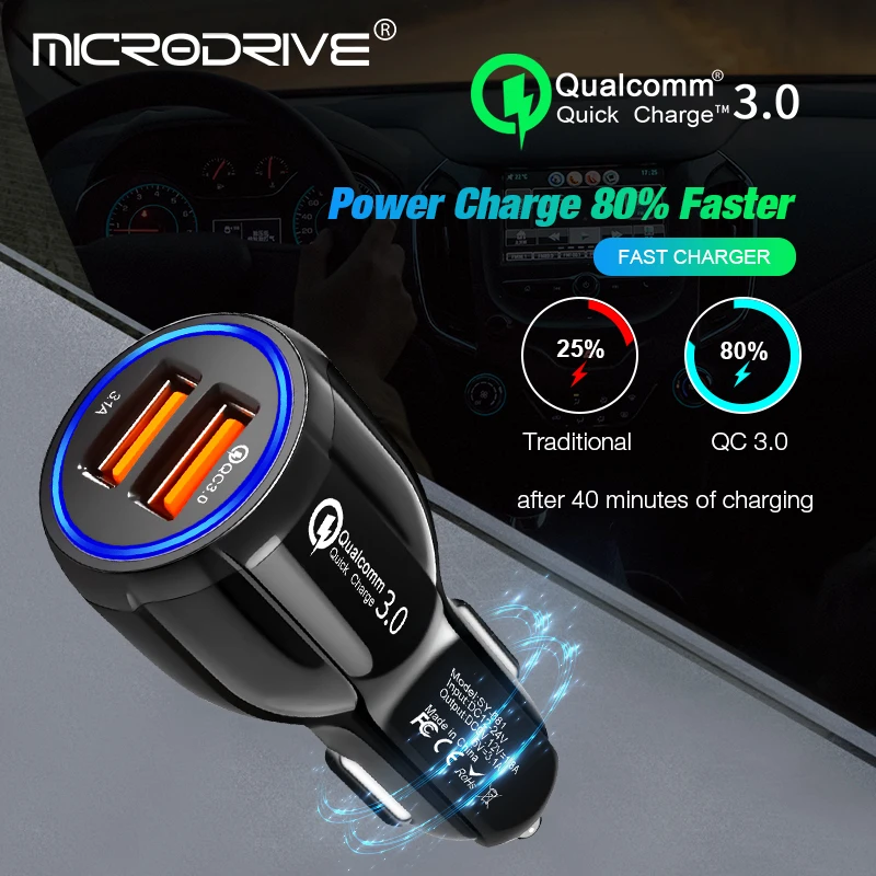 

Quick Charge 3.0 Car Charger Portable 5V 3.1A Fast Charging GPS Dual USB Car-Charger For iPhone Samsung iPad Double USB Charger