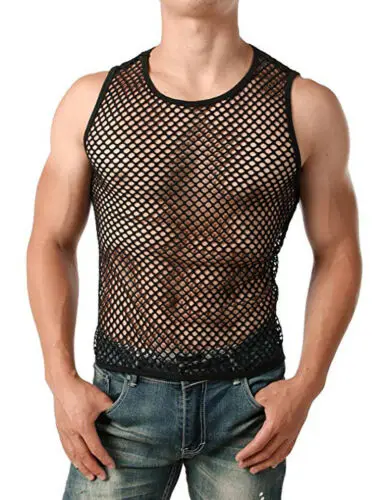 Мужская сетка сплошная рубашка тренажерный зал безрукавка для тренировки Топ эротичные сетчатые мышцы черный жилет Мужские Твердые сетчатые майки одежда