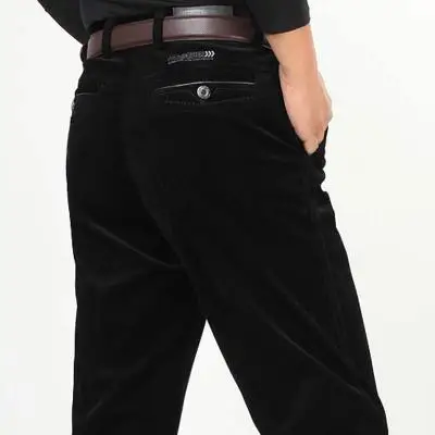 C1133 весна осень зима Новая мужская одежда среднего возраста модные вельветовые мешковатые Стрейчевые брюки с высокой талией - Цвет: Черный