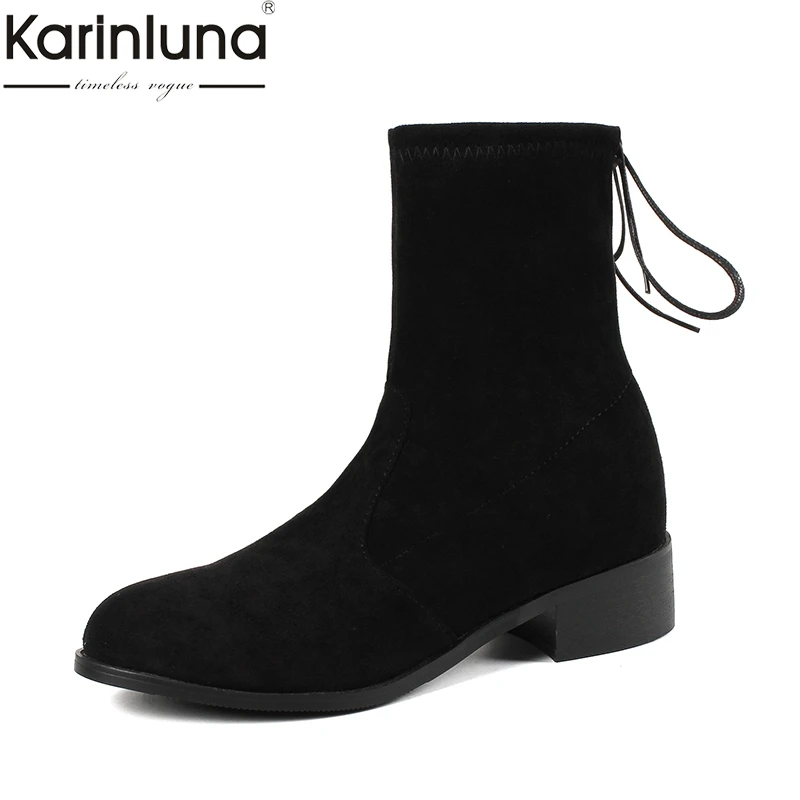 

KARINLUNA 2018 dropship large Size 32-44 brand women Boots Shoes leisure autumn winter add fur slip on elastic woman shoes boots