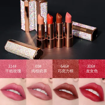 

Xixi glitter diamond lipstick pencil waterproof long lasting batom nude milk tea color sexy red brown lipgloss AC075