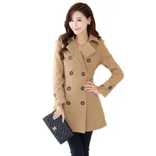 Весенне-осеннее женское двубортное длинное шерстяное пальто с воротником с отворотом, женское тонкое пальто больших размеров, Женская шерстяная верхняя одежда