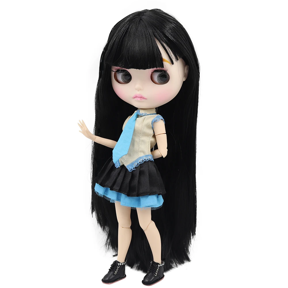 

ICY factory blyth doll 1/6 bjd white skin joint body black hair, new matte face Carved lips with eyebrow customized face BL9601
