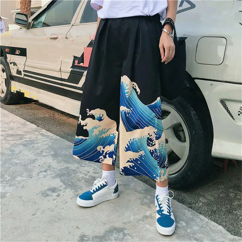 

Ulzzang Casual Pants 2019 Summer Japanese Harajuku Leisure Loose Trousers Woman Cartoon Printed Wide Leg Pants