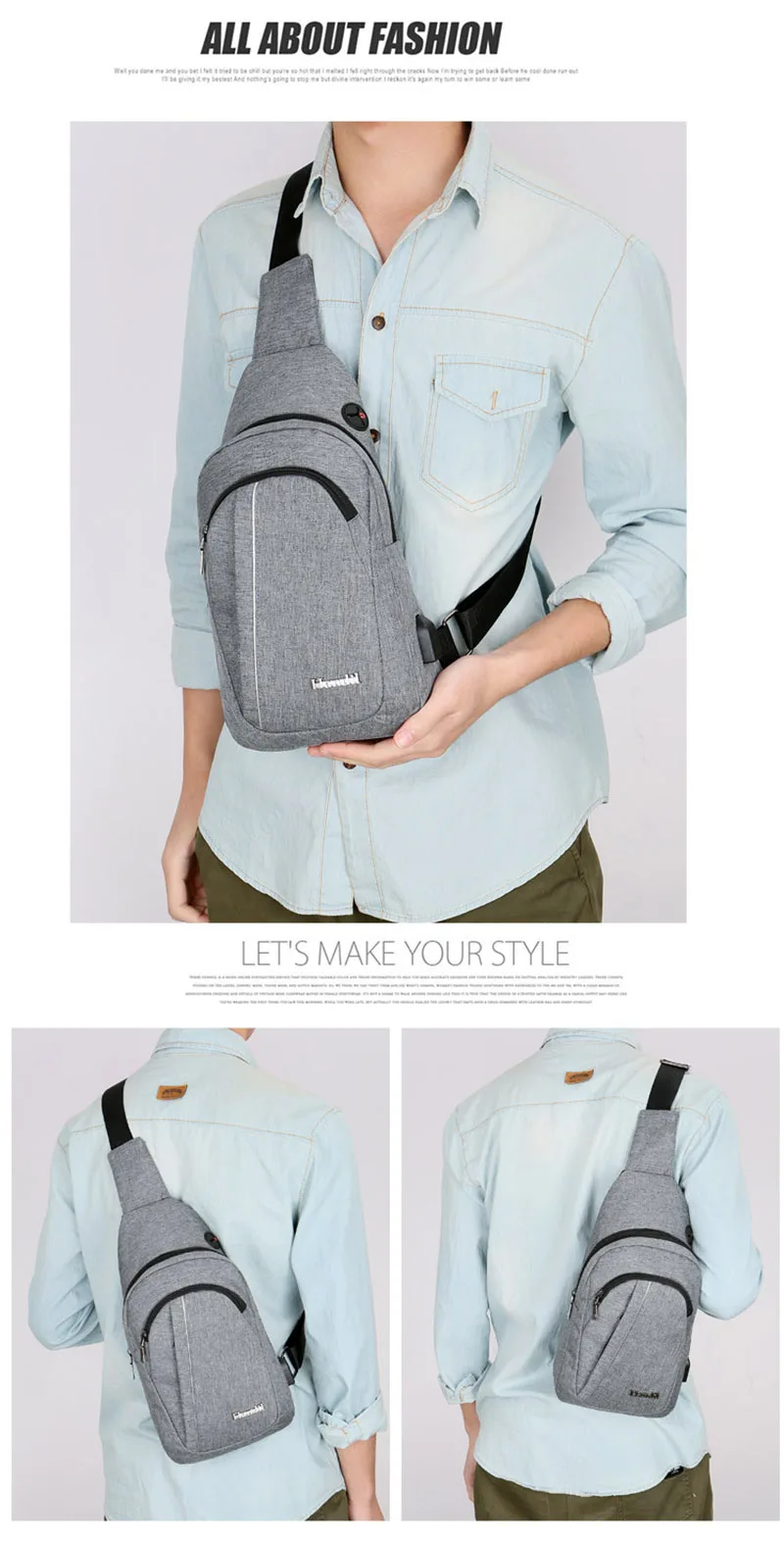 USB Charging Men Backpack Canvas Anti Theft Teenager Chest Bag Women Headphone Hole Casual Shoulder Bag Sac A Dos Homme BP0222 (26)