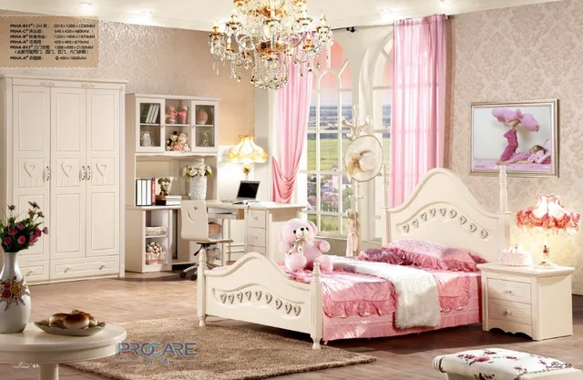 European Princess Wooden Bedroom Furniture Set For Kids