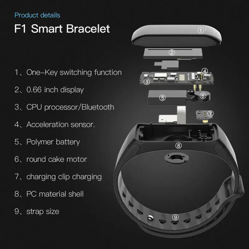 F1 плюс цветной экран умный Браслет Водонепроницаемый сенсорный экран цветной экран Мониторинг здоровья спортивный браслет