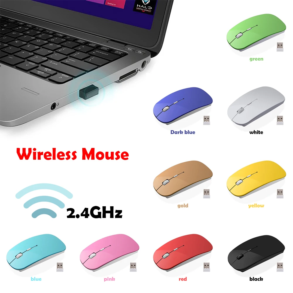 Портативная 2,4G беспроводная мышь Ультра тонкая USB оптическая мышь Бесшумная кнопка для ПК ноутбука MacBook настольного компьютера Air Pro