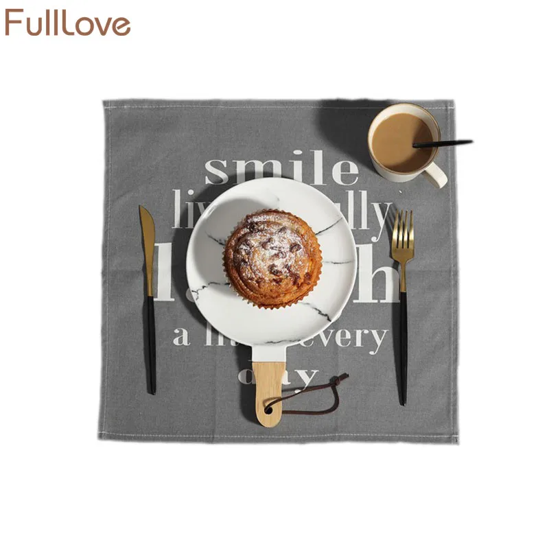 

FullLove 3PCS/Set 40*40cm Nordic Style Square Table Mat Linen Letters Print Table Cover Placemat Cleaning Cloth Kitchen Utensils