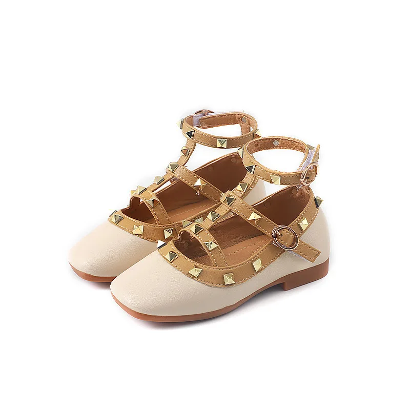 

2019 Girls Gladiator Studded Ankle Strap Flats Baby/Toddler/Little/Big Kid Rivet Fashion Mary Jane Children Party Princess Shoes