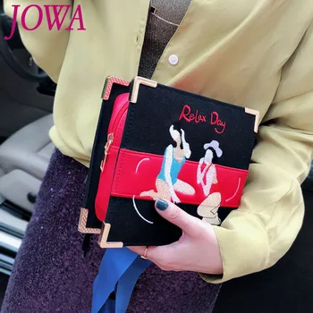 

2019 New Design Women's Handbag Vintage Characters Embroidery Mini Shoulder Bags Casual Wide Belt Cross Body Clutch Night Purse