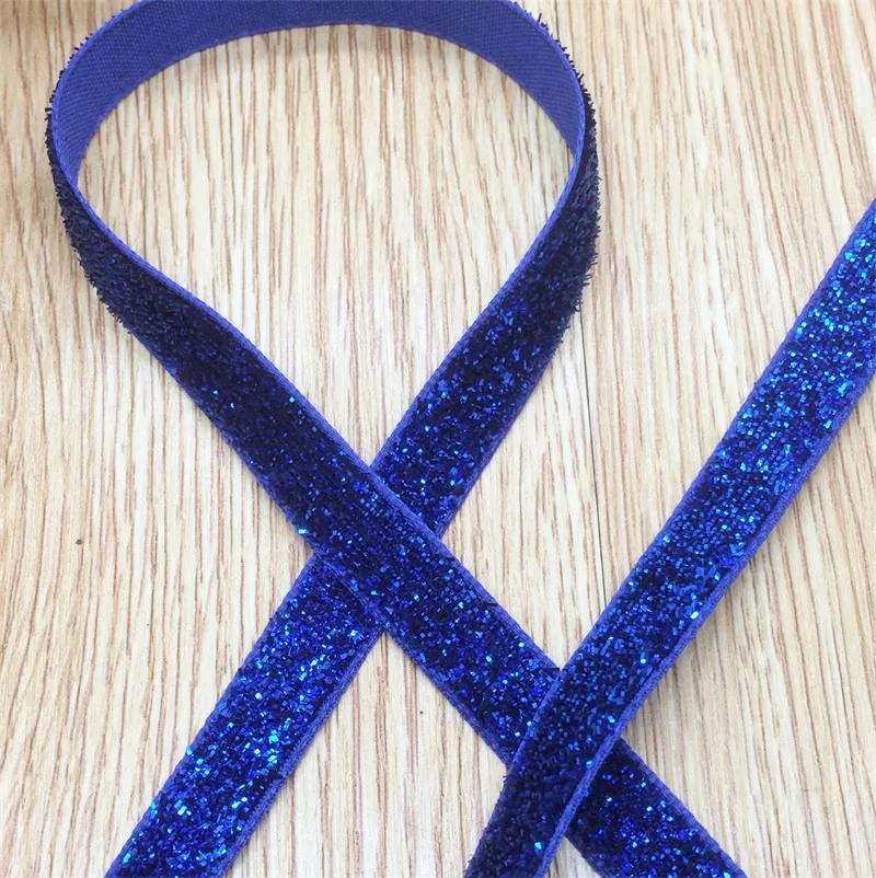 

Free shipping 3/8'' (10mm) 10 yards Dk.Blue Color single face Glitter velvet ribbon/Metallic Velvet Ribbon (no elastic)